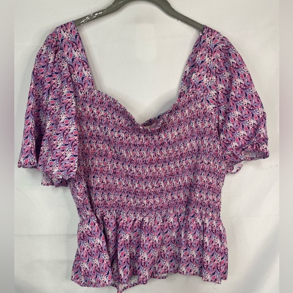 Simply Souther cropped/smocked peasant style blouse in pink and purple! Size XL - Picture 1 of 5